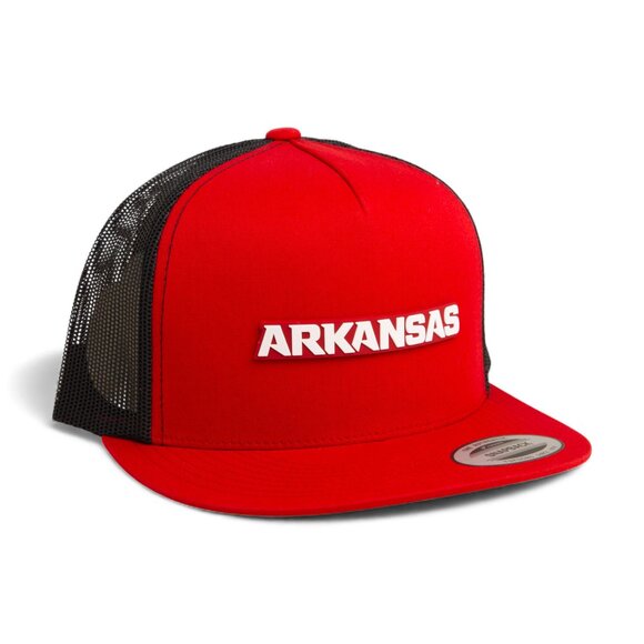 Arkansas Razorbacks ARKANSAS White Snapback Flat Bill Trucker Hat- Red/ Black - Picture 1 of 3